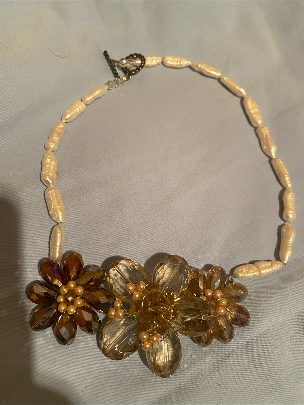 Handcrafted Gold-Tone Beaded Statement Necklace with Brown Gem Accents